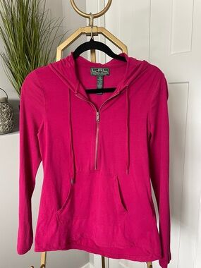 Ralph Lauren Active, Fuchsia Half-Zip Hooded Top, Size S